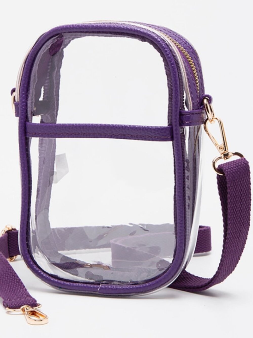 Purple Clear Stadium Crossbody Bag Game Day Purse Gold Hardware